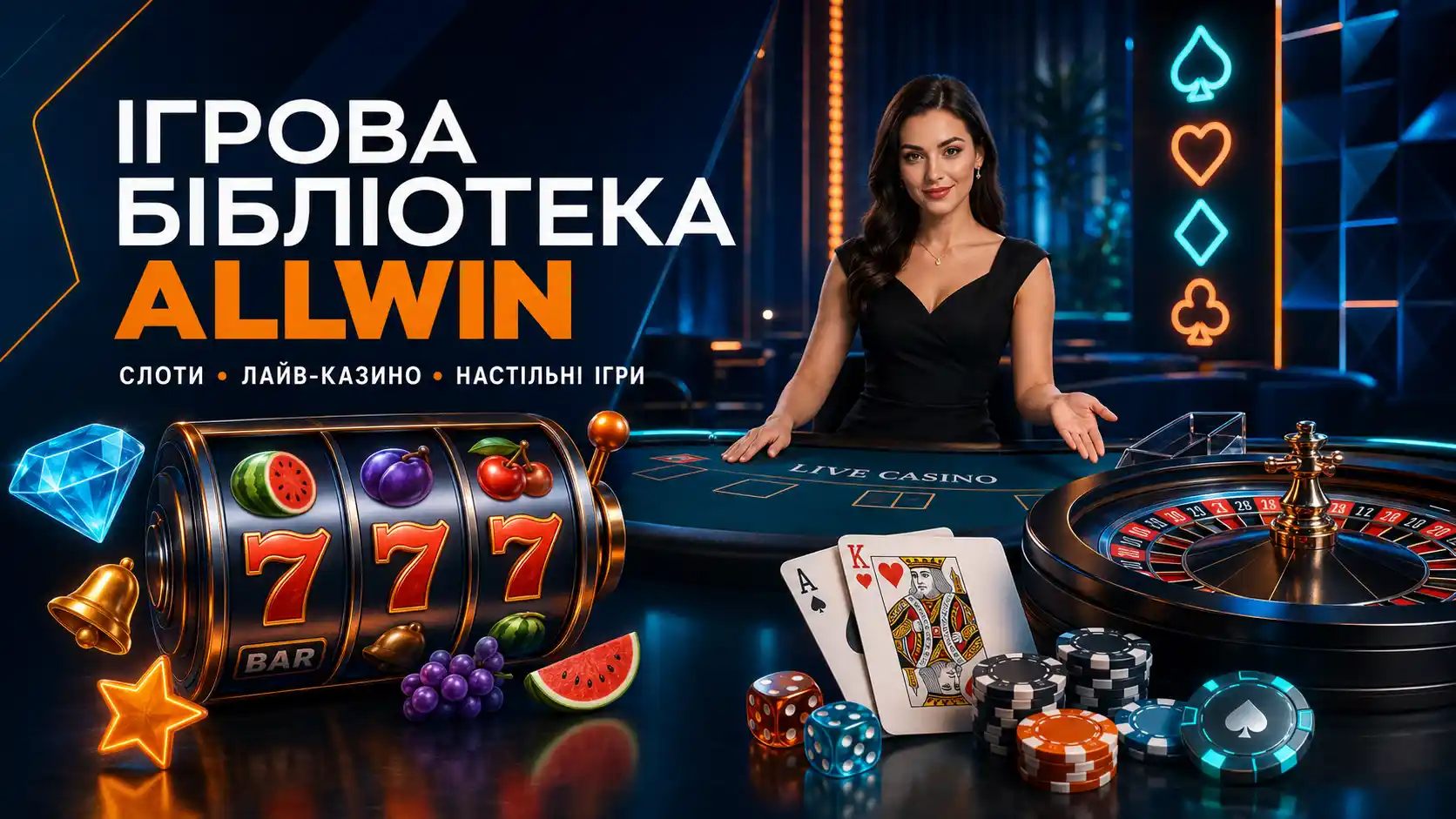 Ігри та провайдери Allwin UA &mdash; слоти, лайв-казино, настільні ігри